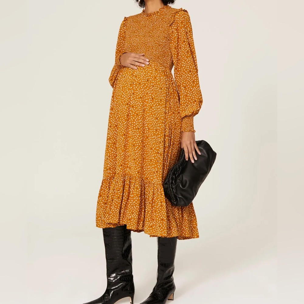 Hatch Lana Yellow Fall Floral Maternity Dress